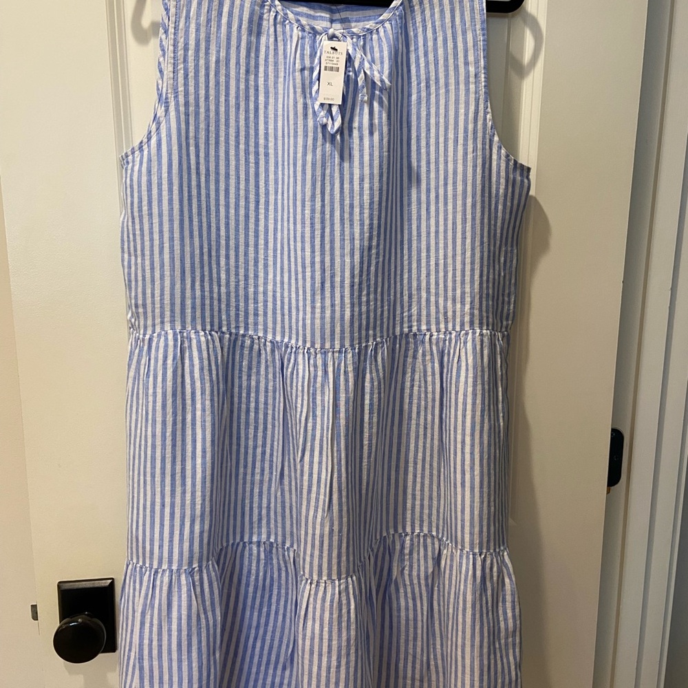 LadiesSleeveless Blue & White Striped Tiered Dress